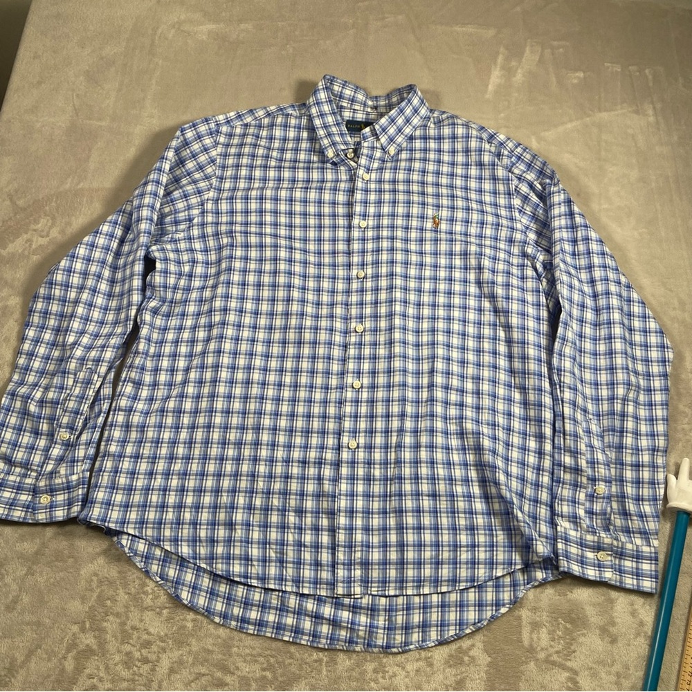 Ralph Lauren Blue Plaid Dress Shirt XXL Colorful Pony